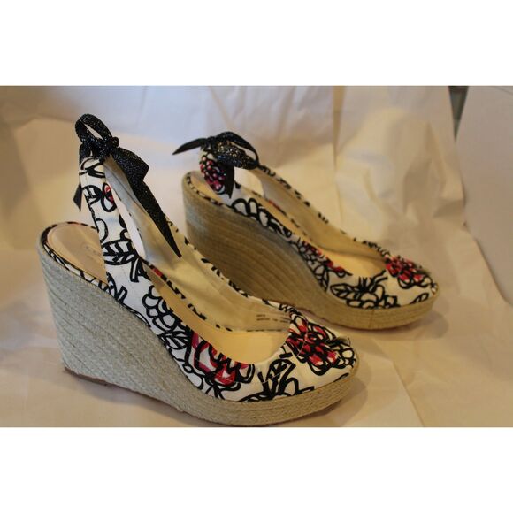 Coach Vintage Floral Espadrille Wedge Black White Red Jute 10 - Picture 5 of 9
